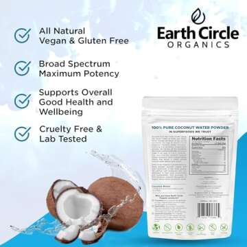 Earth Circle Organics Pure Coconut Water Powder | Hydration | Energy and Electrolyte Supplement | No Additives or Added Sugar | Vegan | Gluten Free - 8oz