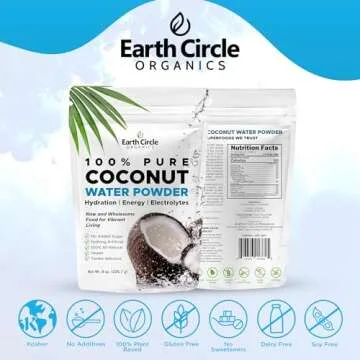 Earth Circle Organics Pure Coconut Water Powder | Hydration | Energy and Electrolyte Supplement | No Additives or Added Sugar | Vegan | Gluten Free - 8oz