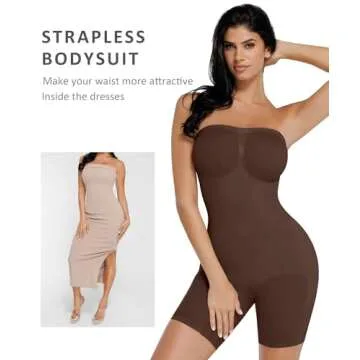 FeelinGirl Tummy Control Shapewear Bodysuit for Women Seamless Strapless Body Shaper Shortie Butt Li...