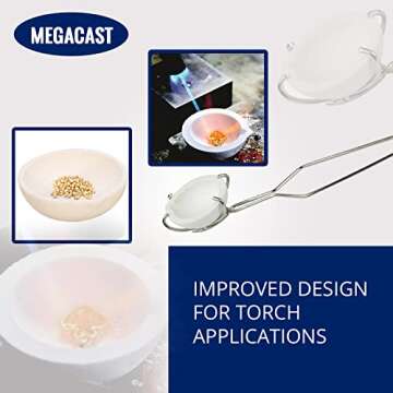 MegaCast Small Melting Ceramic Crucible Dish Cup Set of 2 Melting Gold Silver Copper Whip Tongs Handle 2A