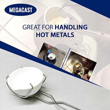 MegaCast Small Melting Ceramic Crucible Dish Cup Set of 2 Melting Gold Silver Copper Whip Tongs Handle 2A