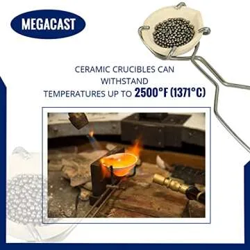 MegaCast Small Melting Ceramic Crucible Dish Cup Set of 2 Melting Gold Silver Copper Whip Tongs Handle 2A