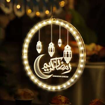 Hiboom 3D Eid Ramadan Lights, Moon and Star Castle Islam Eid Mubarak Decorations, Ramadan Decorations for Home Indoor, Islam Fairy Window Lights Wall Bedroom Party Decor(Moon and Star Style)
