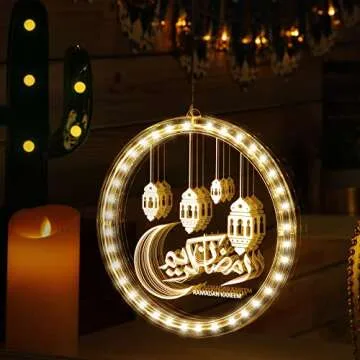 Hiboom 3D Eid Ramadan Lights, Moon and Star Castle Islam Eid Mubarak Decorations, Ramadan Decorations for Home Indoor, Islam Fairy Window Lights Wall Bedroom Party Decor(Moon and Star Style)