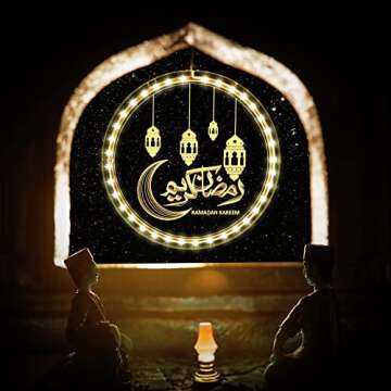 Hiboom 3D Eid Ramadan Lights, Moon and Star Castle Islam Eid Mubarak Decorations, Ramadan Decorations for Home Indoor, Islam Fairy Window Lights Wall Bedroom Party Decor(Moon and Star Style)
