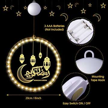 Hiboom 3D Eid Ramadan Lights, Moon and Star Castle Islam Eid Mubarak Decorations, Ramadan Decorations for Home Indoor, Islam Fairy Window Lights Wall Bedroom Party Decor(Moon and Star Style)