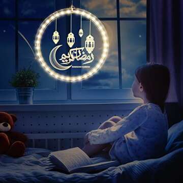 Hiboom 3D Eid Ramadan Lights, Moon and Star Castle Islam Eid Mubarak Decorations, Ramadan Decorations for Home Indoor, Islam Fairy Window Lights Wall Bedroom Party Decor(Moon and Star Style)