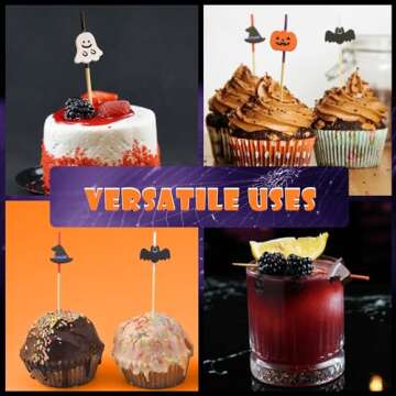 Halloween Holiday Assorted Bamboo Picks Skewers for Appetizers, Drinks, Desserts - 3.9" (10cm) - Pum...