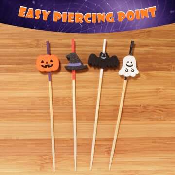 Halloween Assorted Bamboo Picks for Appetizers and Drinks