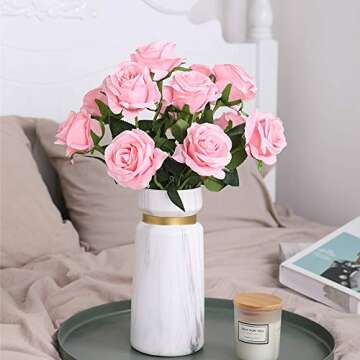 Hawesome 12PCS Artificial Silk Flowers Realistic Roses Bouquet Long Stem for Home Wedding Decoration Party (Pink -1) 1