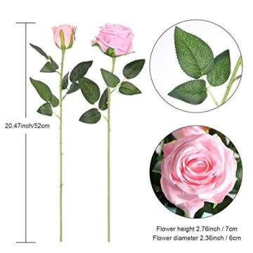 Hawesome 12PCS Artificial Silk Flowers Realistic Roses Bouquet Long Stem for Home Wedding Decoration Party (Pink -1) 1