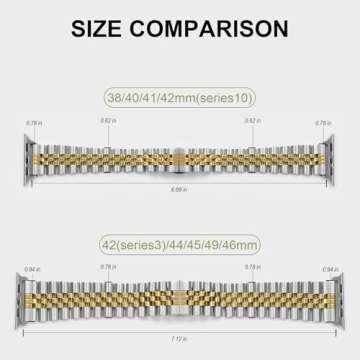baozai Compatible with Apple Watch Band Ultra 2 Ultra 46mm 45mm 44mm, iWatch Series 10-1 SE Stainless Steel Strap with Butterfly Folding Clasp for Men, Silver/Gold