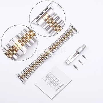 baozai Compatible with Apple Watch Band Ultra 2 Ultra 46mm 45mm 44mm, iWatch Series 10-1 SE Stainless Steel Strap with Butterfly Folding Clasp for Men, Silver/Gold