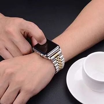 baozai Compatible with Apple Watch Band Ultra 2 Ultra 46mm 45mm 44mm, iWatch Series 10-1 SE Stainless Steel Strap with Butterfly Folding Clasp for Men, Silver/Gold