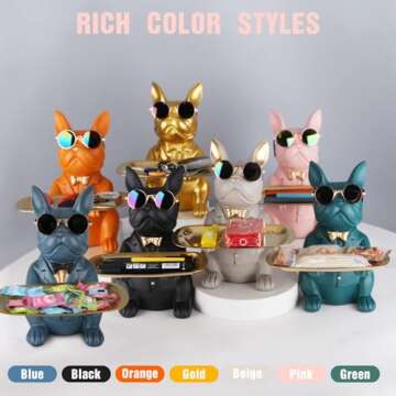suruim French Bulldog Gifts Key Holder Candy Dish Tray Home Decor Resin Butler Statue Key Bowl Entry...
