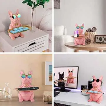 suruim French Bulldog Gifts Key Holder Candy Dish Tray Home Decor Resin Butler Statue Key Bowl Entryway Table Frenchie Dog Sculpture Dining Table Decor Office Small Object Tray (Pink)