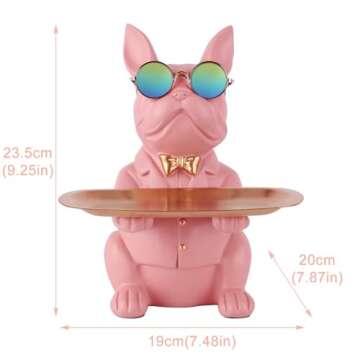 suruim French Bulldog Gifts Key Holder Candy Dish Tray Home Decor Resin Butler Statue Key Bowl Entryway Table Frenchie Dog Sculpture Dining Table Decor Office Small Object Tray (Pink)