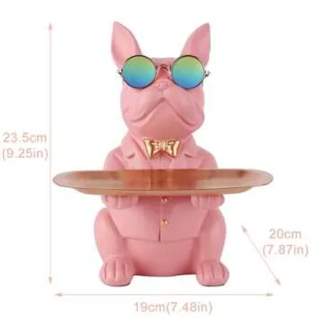 suruim French Bulldog Gifts Key Holder Candy Dish Tray Home Decor Resin Butler Statue Key Bowl Entryway Table Frenchie Dog Sculpture Dining Table Decor Office Small Object Tray (Pink)