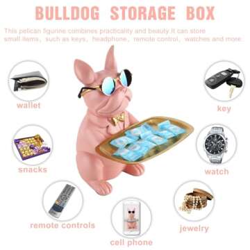 suruim French Bulldog Gifts Key Holder Candy Dish Tray Home Decor Resin Butler Statue Key Bowl Entryway Table Frenchie Dog Sculpture Dining Table Decor Office Small Object Tray (Pink)