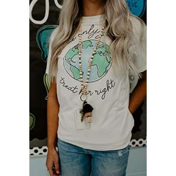 LANYARD Wooden Beaded Lanyard for ID Badges, Keys Badge Holder for Woman Teachers Nurses Employees Cute ID Holder 18.5inch