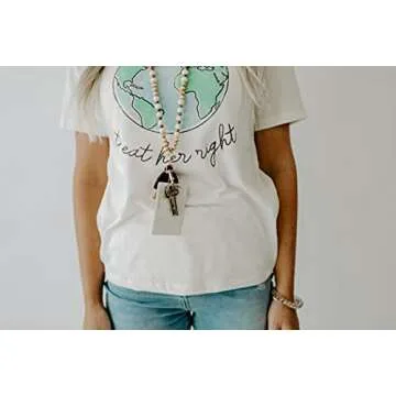 LANYARD Wooden Beaded Lanyard for ID Badges, Keys Badge Holder for Woman Teachers Nurses Employees Cute ID Holder 18.5inch