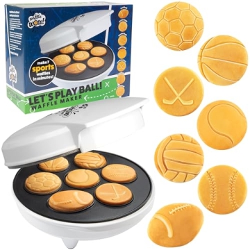 Sports Waffle Maker - Make Breakfast a Slam Dunk - Bakes 7 Themed Pancakes Including Football, Baseb...