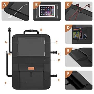 SMART ELF Non-Slip Backing Backseat Car Organizer Kick Mat with Storage Pockets, Large Waterproof Baby Car Seat Protector for Leather and Fabric (Black)