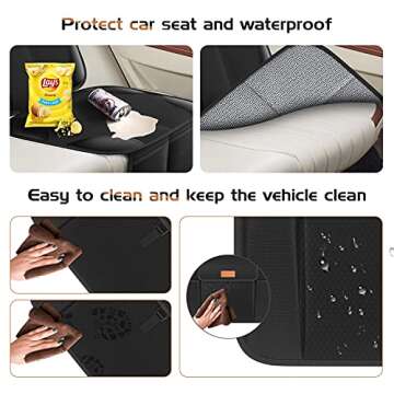 SMART ELF Non-Slip Backing Backseat Car Organizer Kick Mat with Storage Pockets, Large Waterproof Baby Car Seat Protector for Leather and Fabric (Black)
