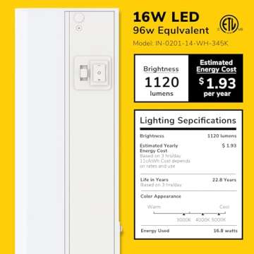 GETINLIGHT 30-inch Hardwired Only 3 Color LED Under Cabinet Lighting, Soft White(3000K), Bright Whit...