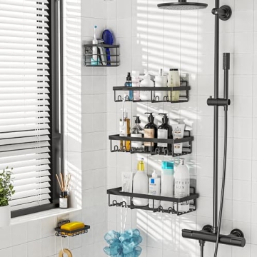 Moforoco Adhesive Shower Caddy Organizer Shelves Rack - 5 Pack Corner Bathroom Storage Organization, Home & Kitchen Decor Inside RV Accessories, Hanging First Apartment Household Camper Essentials