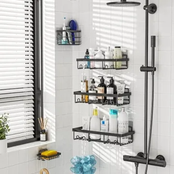 Moforoco Adhesive Shower Caddy Organizer Shelves Rack - 5 Pack Corner Bathroom Storage Organization, Home & Kitchen Decor Inside RV Accessories, Hanging First Apartment Household Camper Essentials