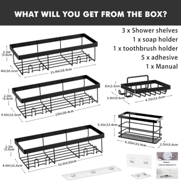 Moforoco Adhesive Shower Caddy Organizer Shelves Rack - 5 Pack Corner Bathroom Storage Organization, Home & Kitchen Decor Inside RV Accessories, Hanging First Apartment Household Camper Essentials