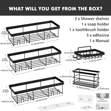 Moforoco Adhesive Shower Caddy Organizer Shelves Rack - 5 Pack Corner Bathroom Storage Organization, Home & Kitchen Decor Inside RV Accessories, Hanging First Apartment Household Camper Essentials