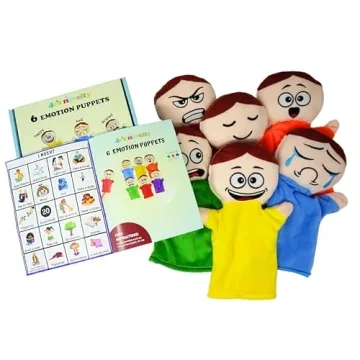 6 Pack Feeling Hand Puppets for Kids - Emotions Role Play