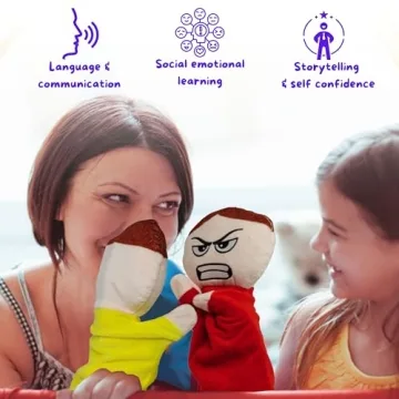 6 Pack Feeling Hand Puppets for Kids - Emotions Role Play