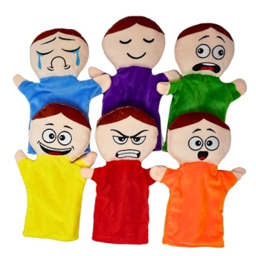 6 Pack Feeling Hand Puppets for Kids - Emotions Role Play
