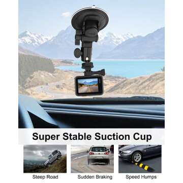 Aozcu Suction Camera Mount, Car Windshield Dashboard Camera Holder with 3M Adhesive Disk for GoPro Max, Hero 12 9 8 7 6 5, Session 5, DJI OSMO Action, AKASO, Campark, Canon, DSLRs and Other Cameras