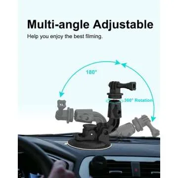 Aozcu Suction Camera Mount, Car Windshield Dashboard Camera Holder with 3M Adhesive Disk for GoPro Max, Hero 12 9 8 7 6 5, Session 5, DJI OSMO Action, AKASO, Campark, Canon, DSLRs and Other Cameras