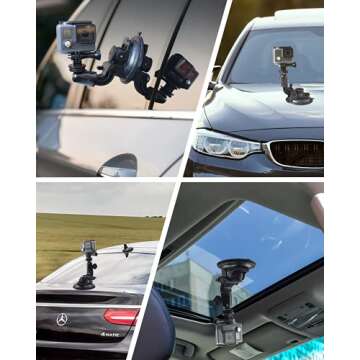 Aozcu Suction Camera Mount, Car Windshield Dashboard Camera Holder with 3M Adhesive Disk for GoPro Max, Hero 12 9 8 7 6 5, Session 5, DJI OSMO Action, AKASO, Campark, Canon, DSLRs and Other Cameras