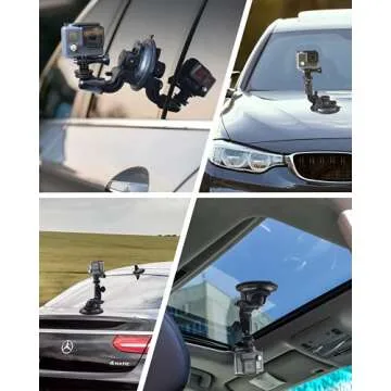 Aozcu Suction Camera Mount, Car Windshield Dashboard Camera Holder with 3M Adhesive Disk for GoPro Max, Hero 12 9 8 7 6 5, Session 5, DJI OSMO Action, AKASO, Campark, Canon, DSLRs and Other Cameras