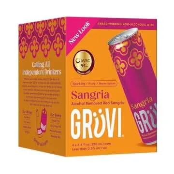 Gruvi Sangria Red Sparkling Spanish Non-Alcoholic Wine, 50 Calories, Gluten Free, 8.4 Fl Oz Per Can,...