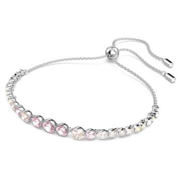 Swarovski Tennis Bracelet, Adjustable with Pink and Blue Tone Round Crystals in Various Sizes on a R...