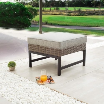LOKATSE HOME Outdoor Patio Bistro Furniture Ottoman Footstool Rest with Premium Fabric Soft Removabl...