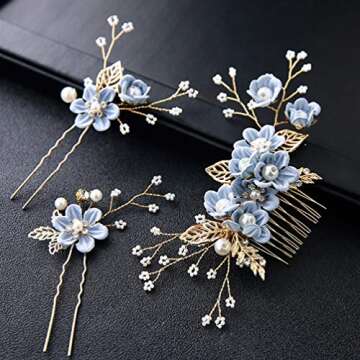 NUOBESTY 4 Pcs Wedding Hair Comb Rhinestones Crystal Floral Bridal Hair Clips Hair Pin Hair Jewelry ...