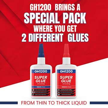 GH1200 57 Grams (2 oz) 100/1500 CPS (Thin/Thick) Super Glue All Purpose with Anti Clog Cap. Ca Glue ...