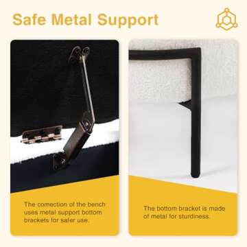 Halitaa White Storage Bench Ottoman, Sherpa Ottoman Bench with Storage, Boucle Modern Storage Bench for End of Bed King Size, Bedroom, Living Room, 52''L