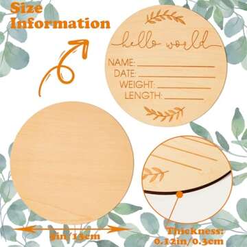 AEGYPIUS Baby Announcement Sign, 5 Inches Wooden Hello World Newborn Sign Baby Birth Announcement Si...