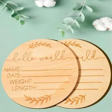 AEGYPIUS Baby Announcement Sign, 5 Inches Wooden Hello World Newborn Sign Baby Birth Announcement Sign, Newborn Announcement Sign for New Baby Announcement Board for New Baby Baby Sign for Hospital