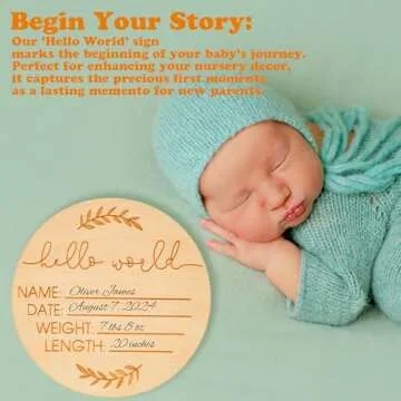 AEGYPIUS Baby Announcement Sign, 5 Inches Wooden Hello World Newborn Sign Baby Birth Announcement Sign, Newborn Announcement Sign for New Baby Announcement Board for New Baby Baby Sign for Hospital