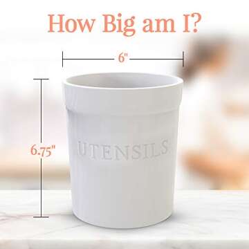 Priority Chef Kitchen Utensil Holder for Countertop, Heavy Ceramic Utensils Caddy, Large Spatula Organizer Utensil Crock - White